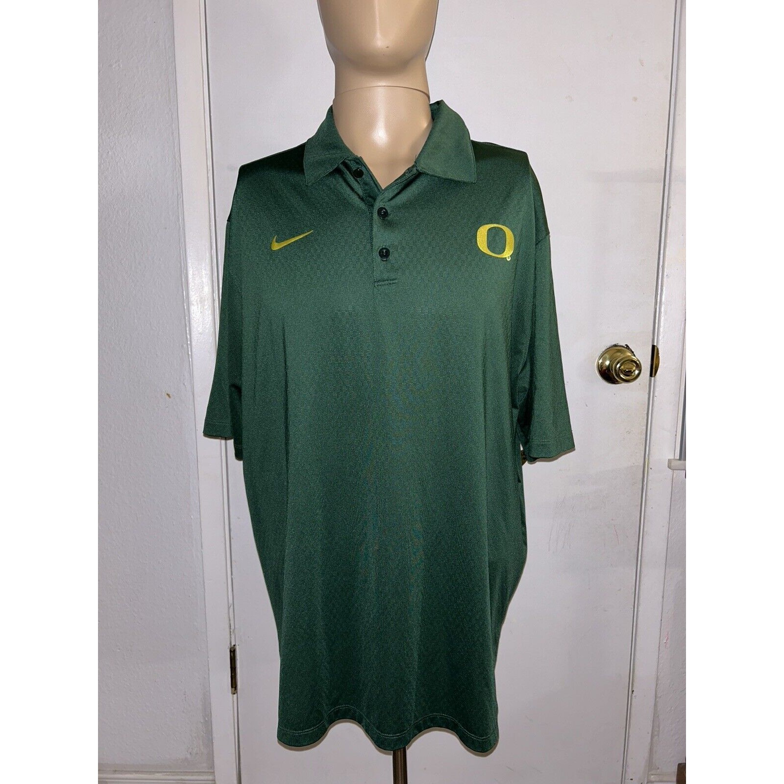 Nike Dri-Fit Oregon Ducks Polo Goft Shirt Men Green Short Sleeve Ncaa Sz L